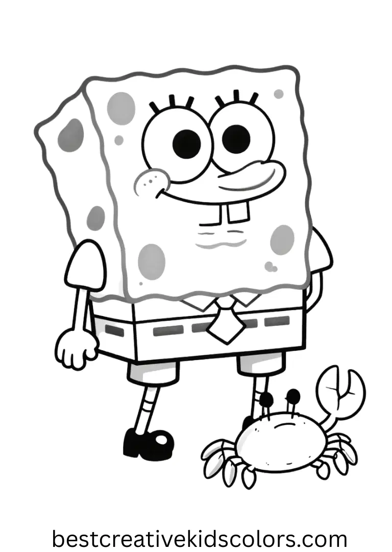 SpongeBob floats gently with a friendly crab in 3 year old coloring pages PDF.