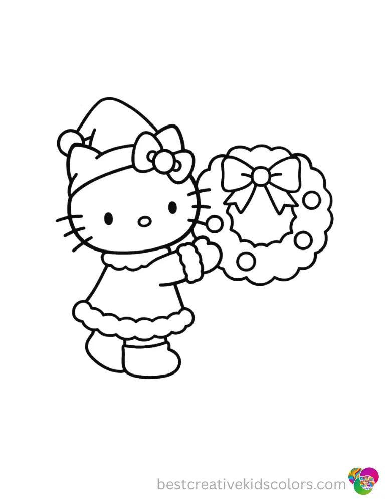 Fun Hello Kitty Christmas Coloring Pictures (Virtual Paint) Hello Kitty hangs a fluffy red stocking on the fireplace.