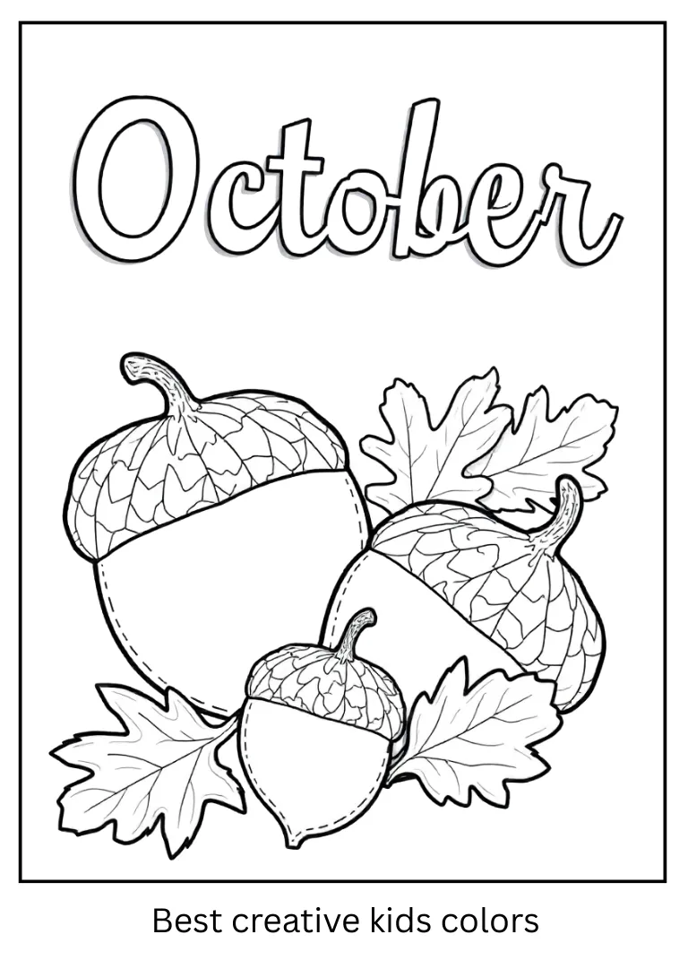 Acorns and Oak Leaves October Coloring Sheet