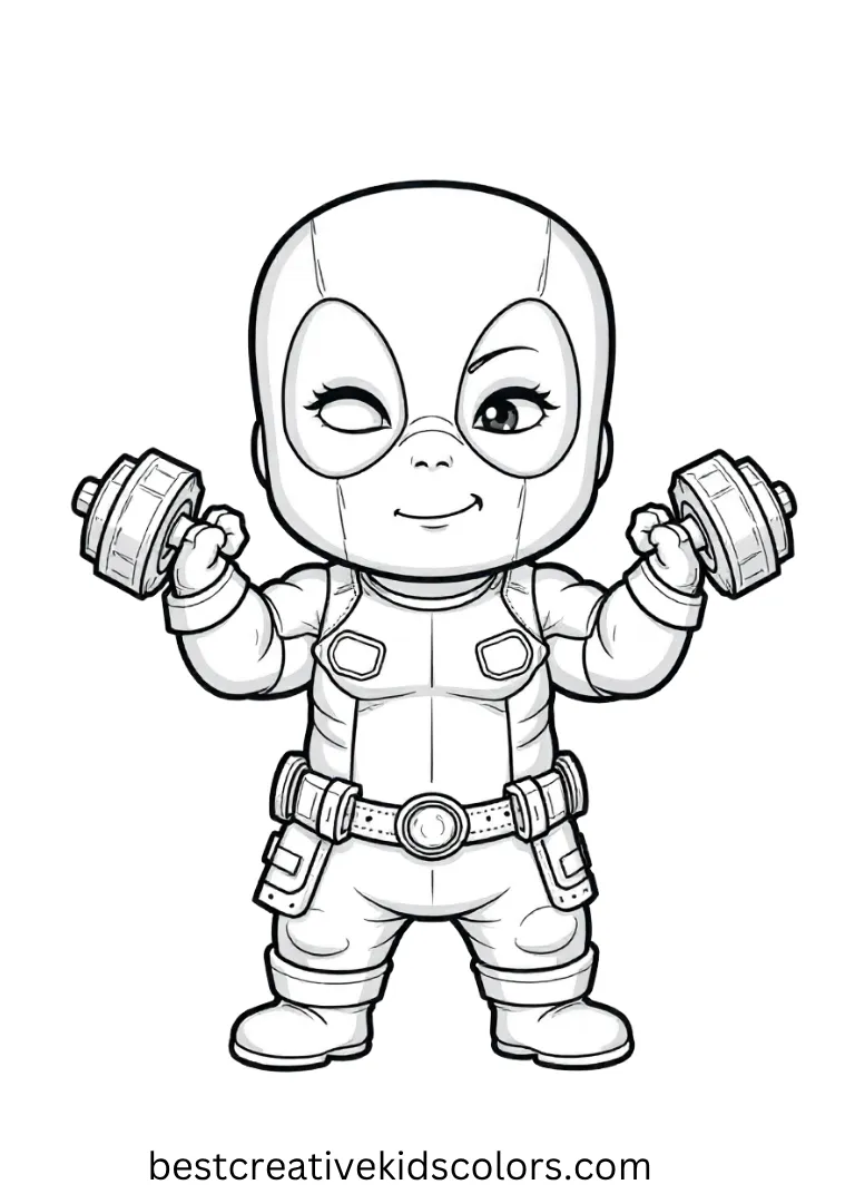 Adorable Deadpool Coloring Page – Toddler Hero in Training