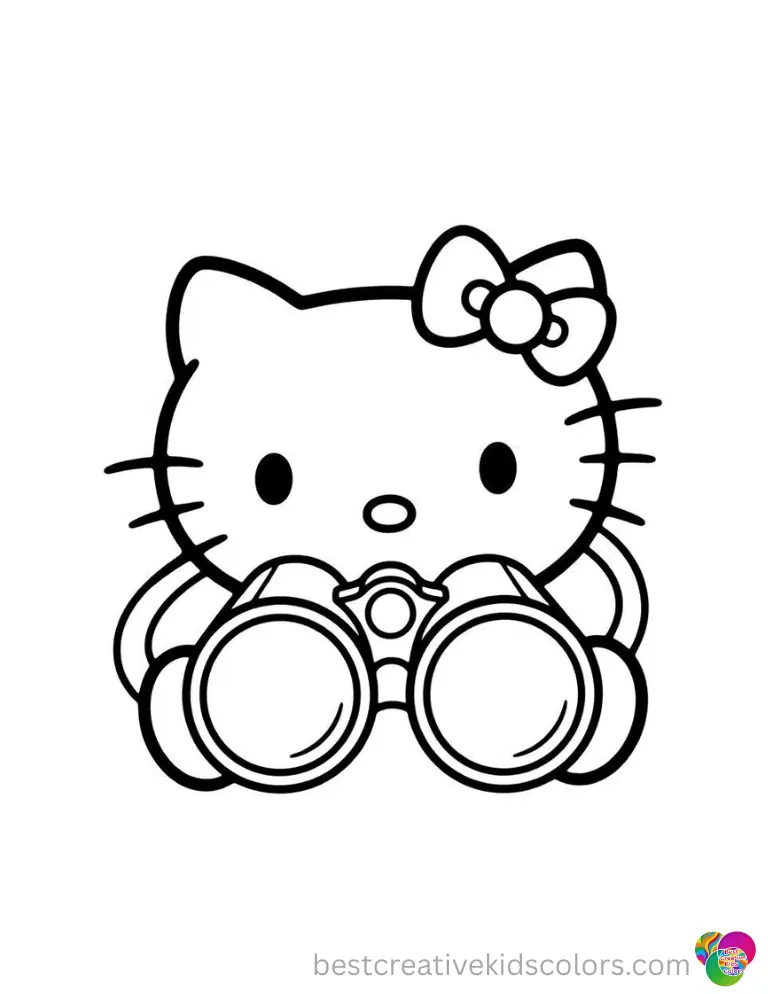 Adorable Hello Kitty Printing Pictures (Virtual Paint Free) Hello Kitty peers through large brass binoculars.