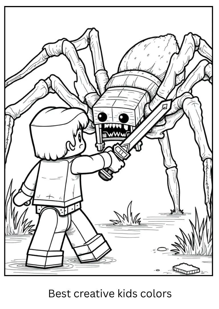 Alex Battles a Spider – Minecraft Coloring Sheet