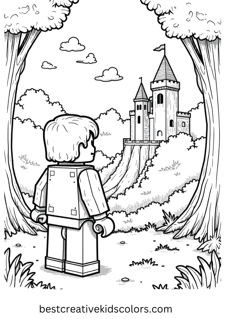 Alex looks at tall towers beyond the forest.