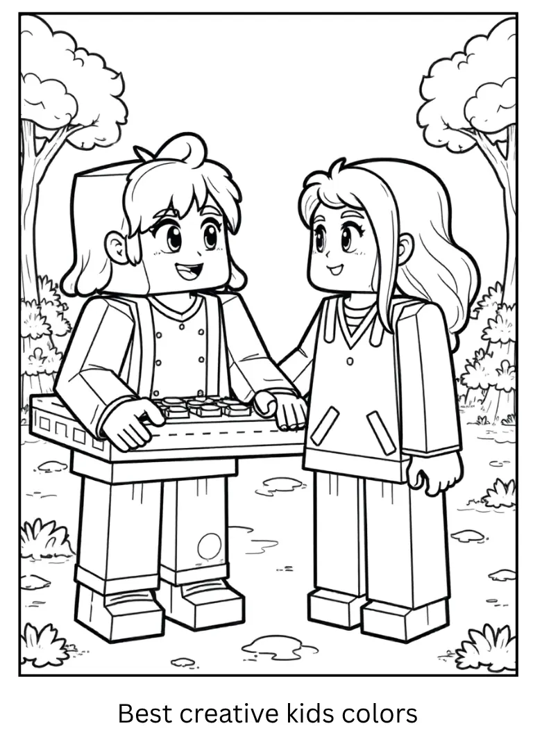 Alex Talks with Villager Friend – Minecraft Coloring Outline