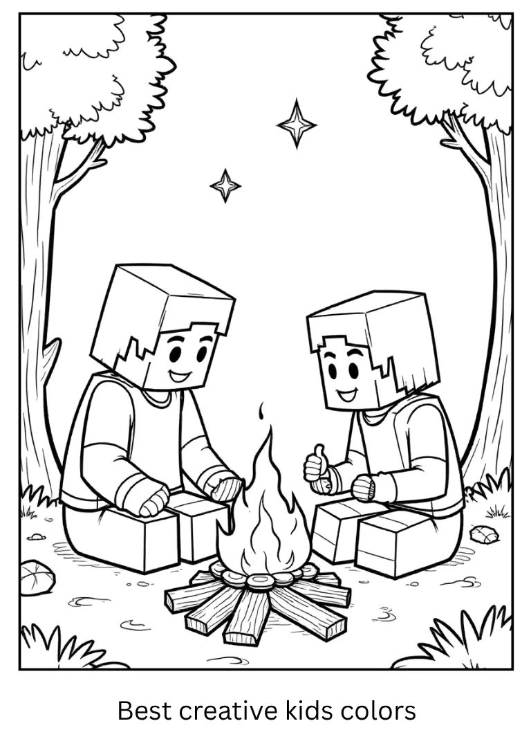 Alex and Steve Family Minecraft Coloring Outline