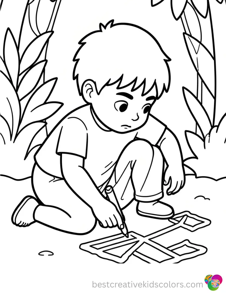 A focused Alex scratches symbols into the ground in Alex leading the jungle with a roar download.