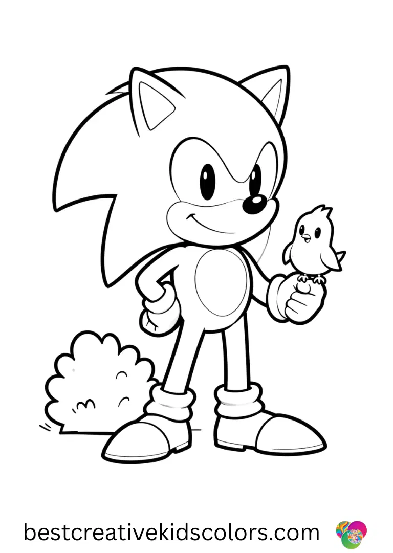 Amy Sonic colouring pages features Amy Sonic feeding birds while smiling in a garden.