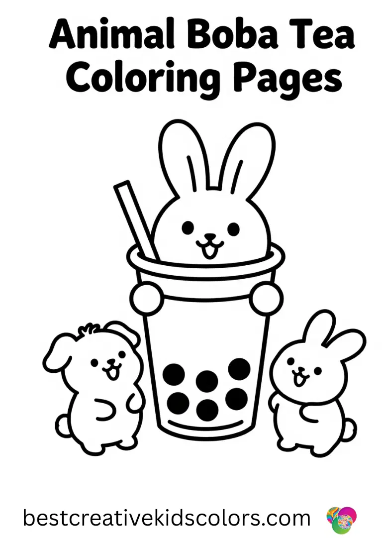 A tiny bunny serves bubble tea to happy woodland friends in these Animal Boba tea Coloring Pages.