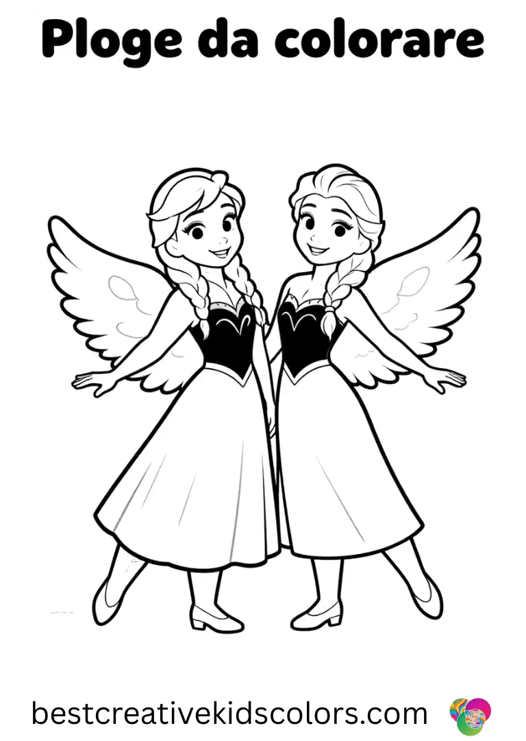Anna e Elsa da colorare Enjoy coloring Anna and Elsa forming playful snow angels in open, bold outlines.