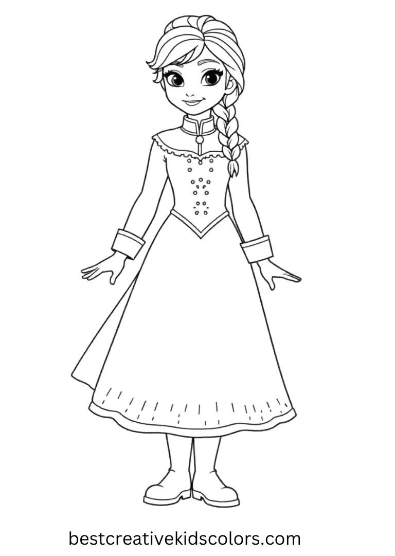 Anna’s Warm Winter Outfit Disney Coloring Sheet Dress Anna for winter fun using simple Disney Frozen Coloring Pages kids love.