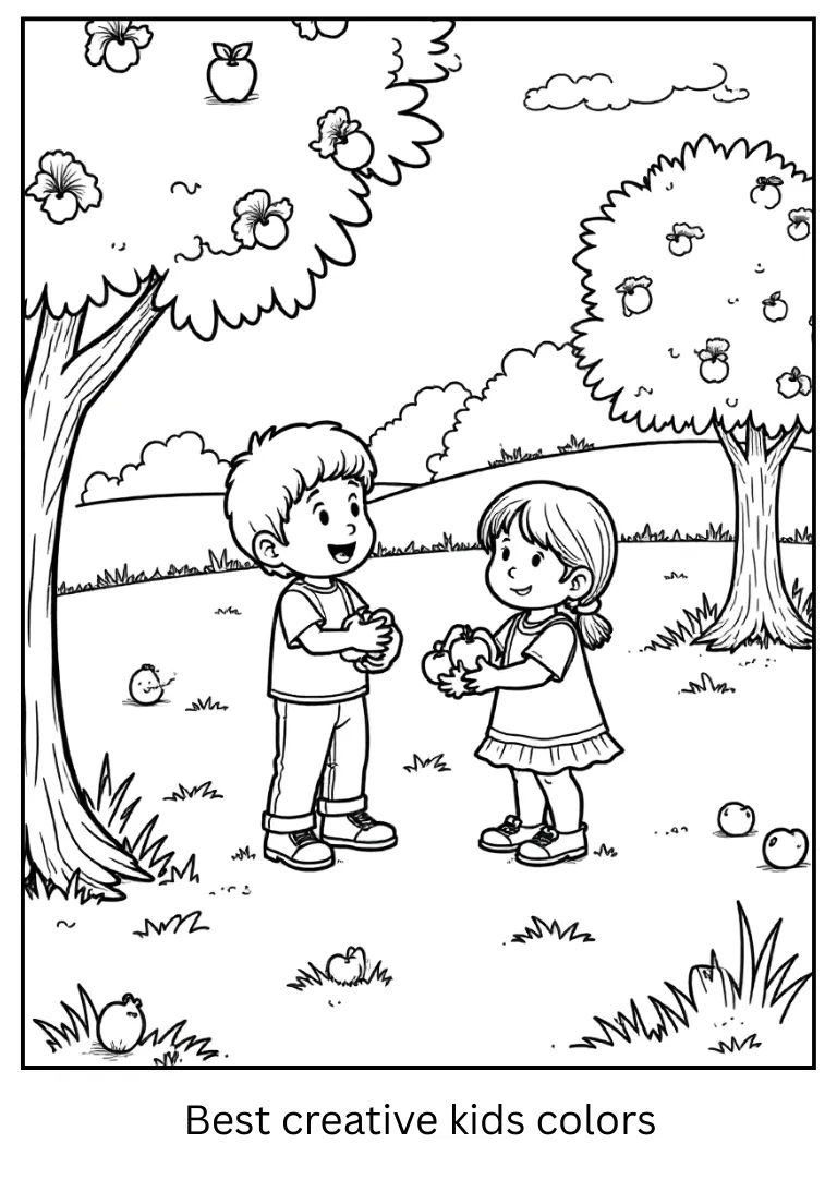 Apple Picking Scene Coloring Page
