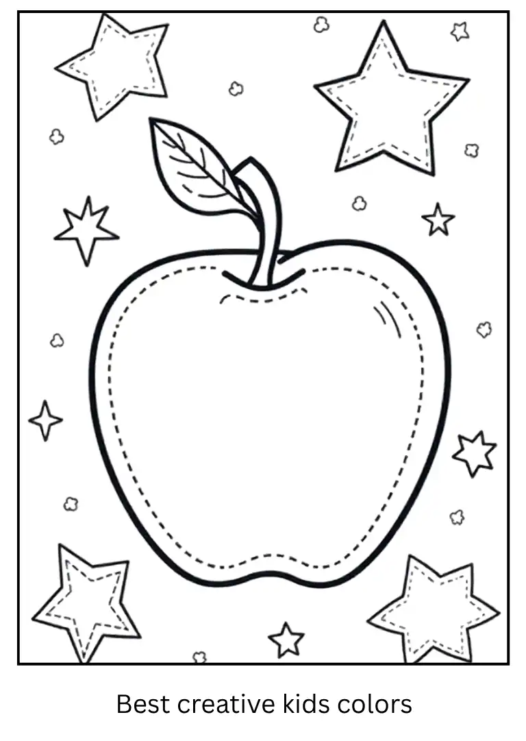 Apple Scene with Stars Coloring Page