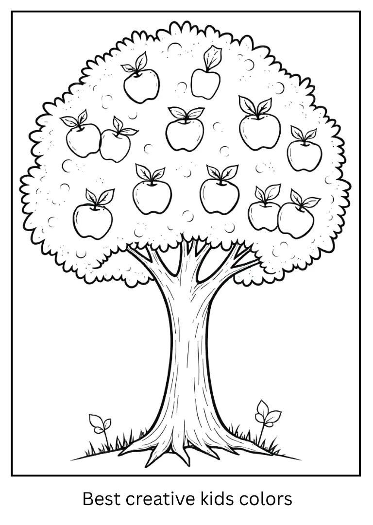 Apple Tree with Apples Coloring Page
