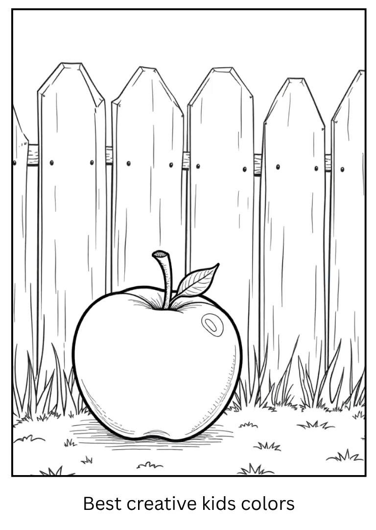 Apple by Garden Fence Coloring Page