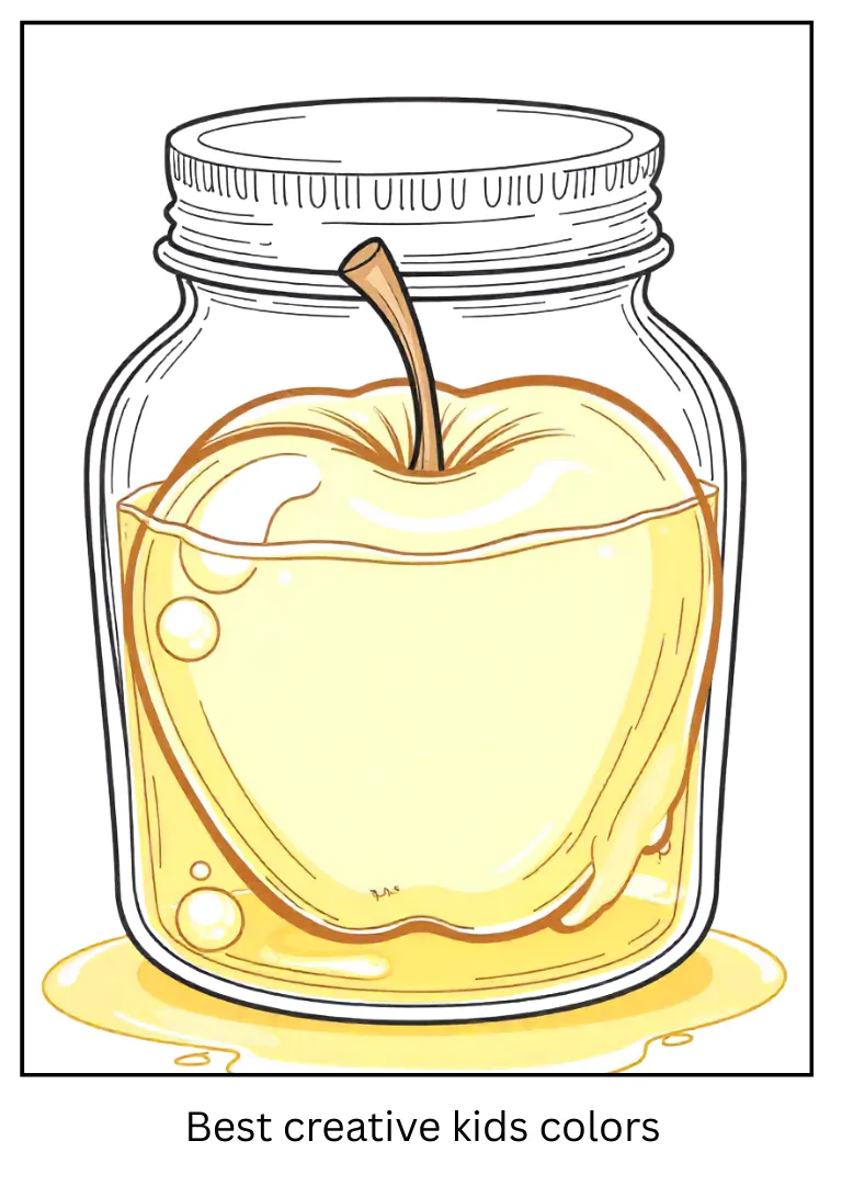 Apple in Honey Jar Coloring Page