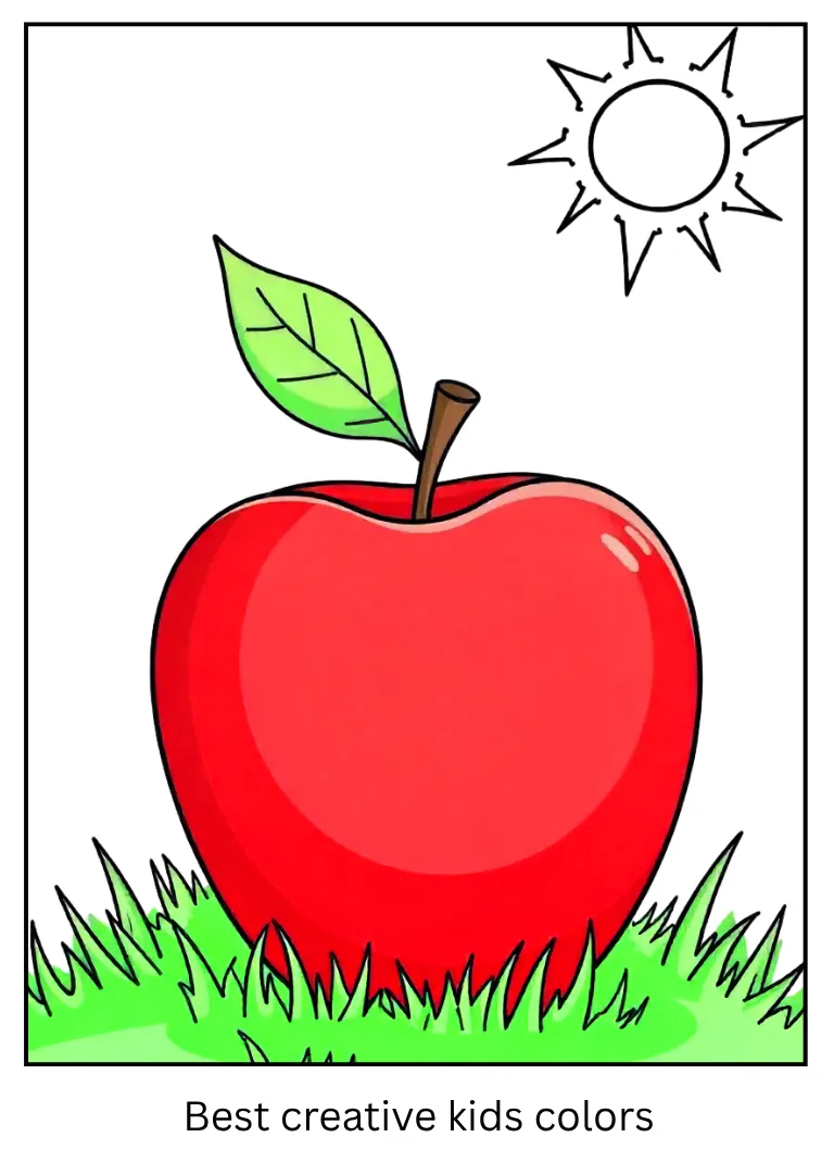 Apple on Grass Coloring Page