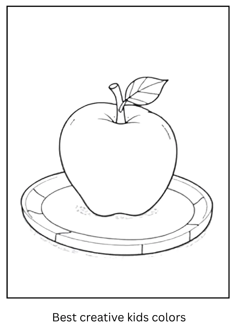 Apple on Rustic Plate Coloring Page