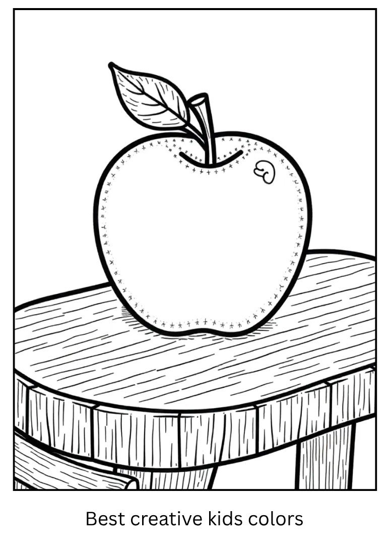 Apple on Wooden Table Coloring Page