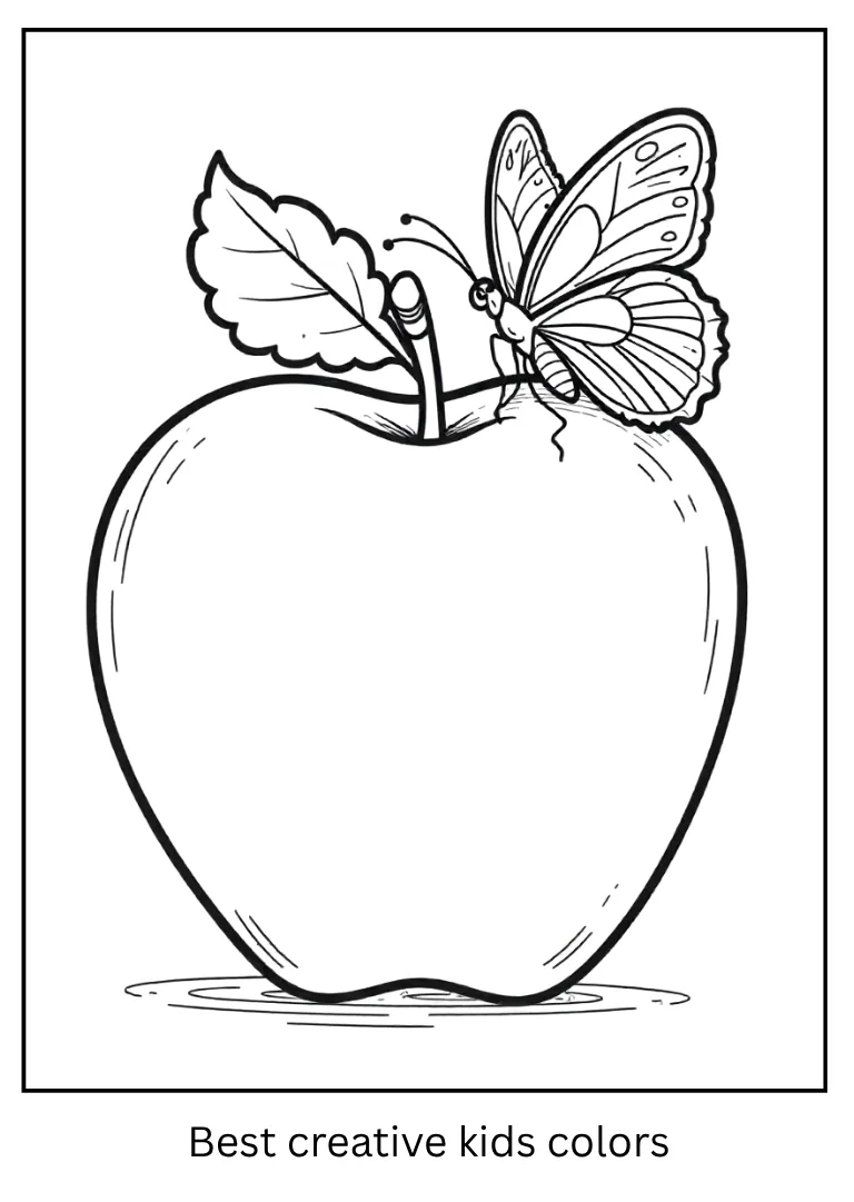 Apple with Butterfly Coloring Page