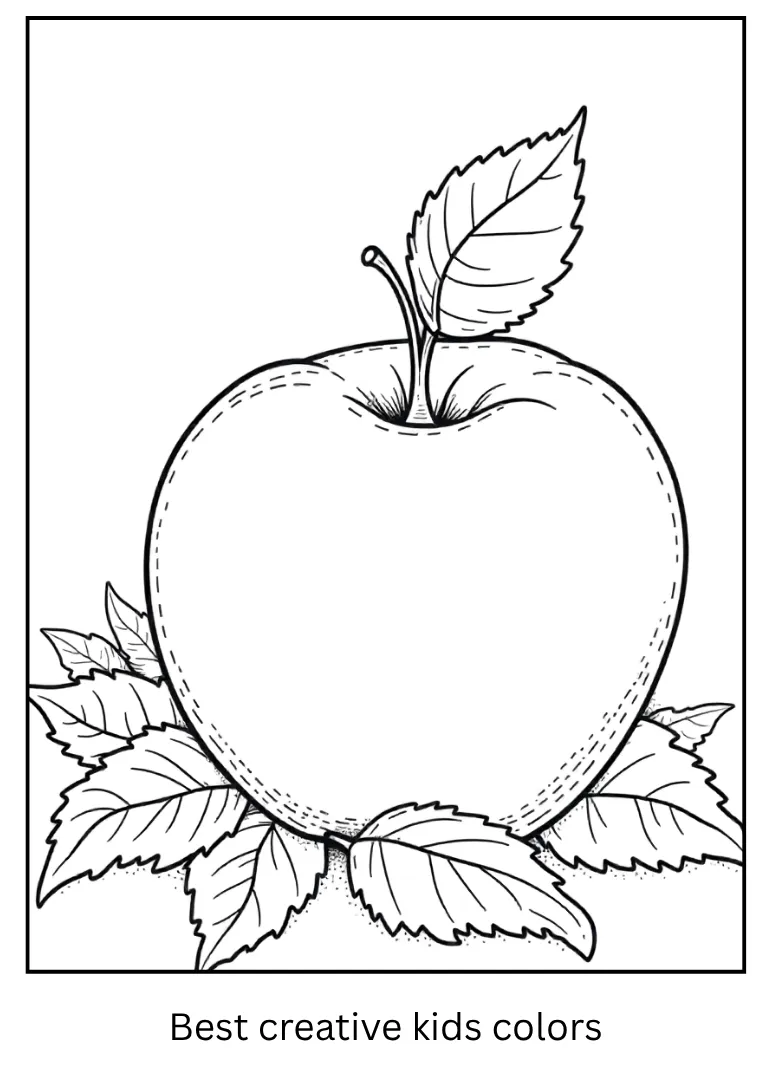 Apple with Fall Leaves Coloring Page