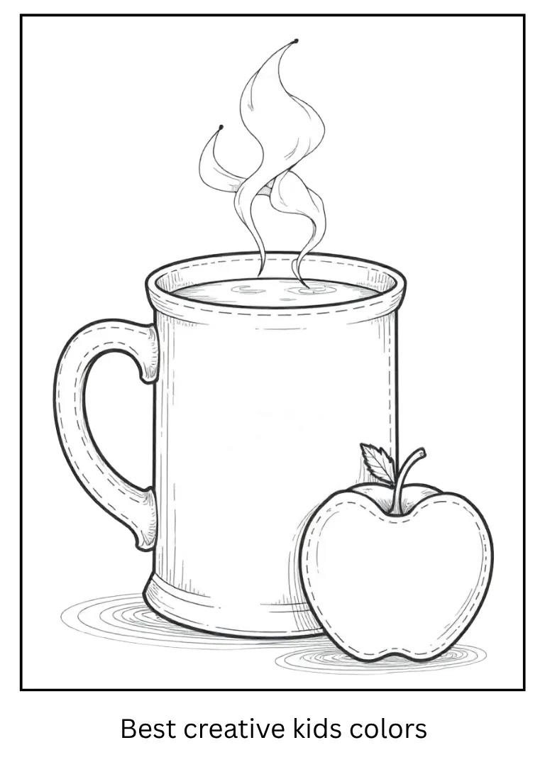 Apple with Hot Cider Coloring Page