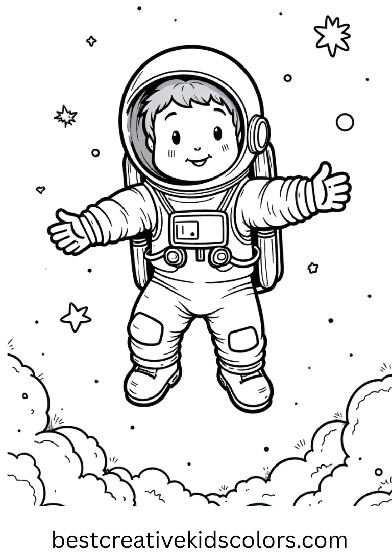 A calm figure turns slowly while tiny particles swirl around in Astronaut floating in space animation.