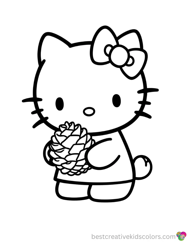 Look closely at autumn hello kitty fall to see Hello Kitty gently holding a dry pine cone.