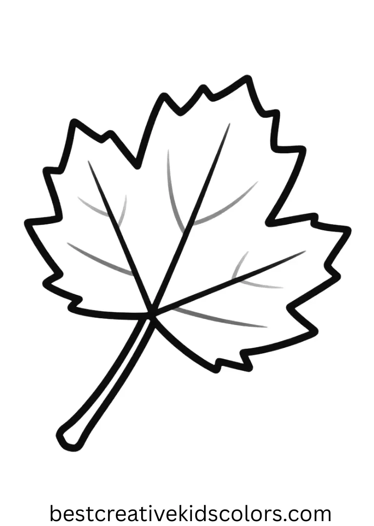 Autumn leaves coloring page easy shows a single leaf gently drifting to the ground.