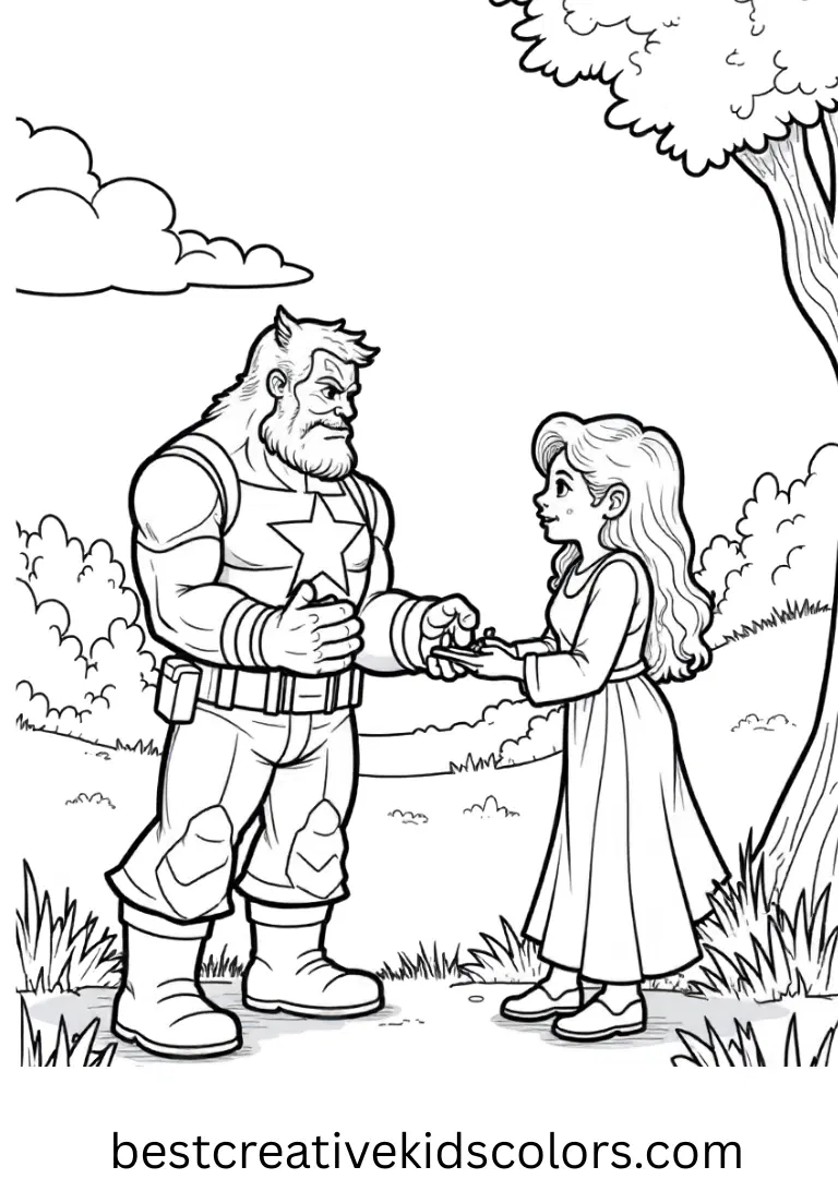 A storybook meadow scene ends with Avengers captain america coloring page disney feeding birds by hand.