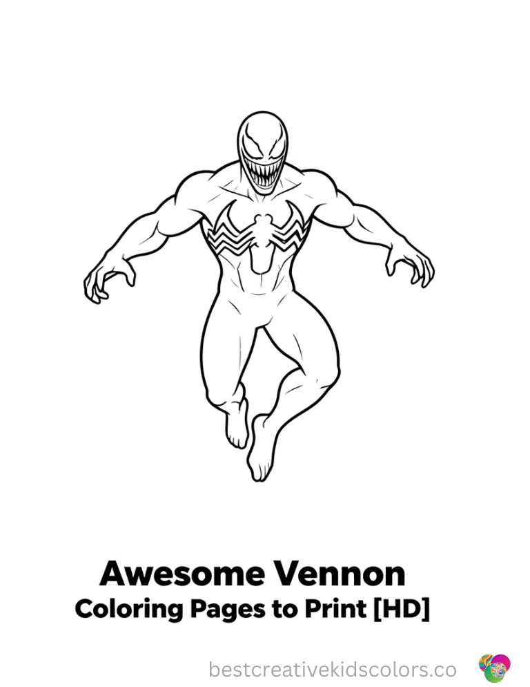 Awesome clean line art shows Venom leaping high into the air with zero clutter.