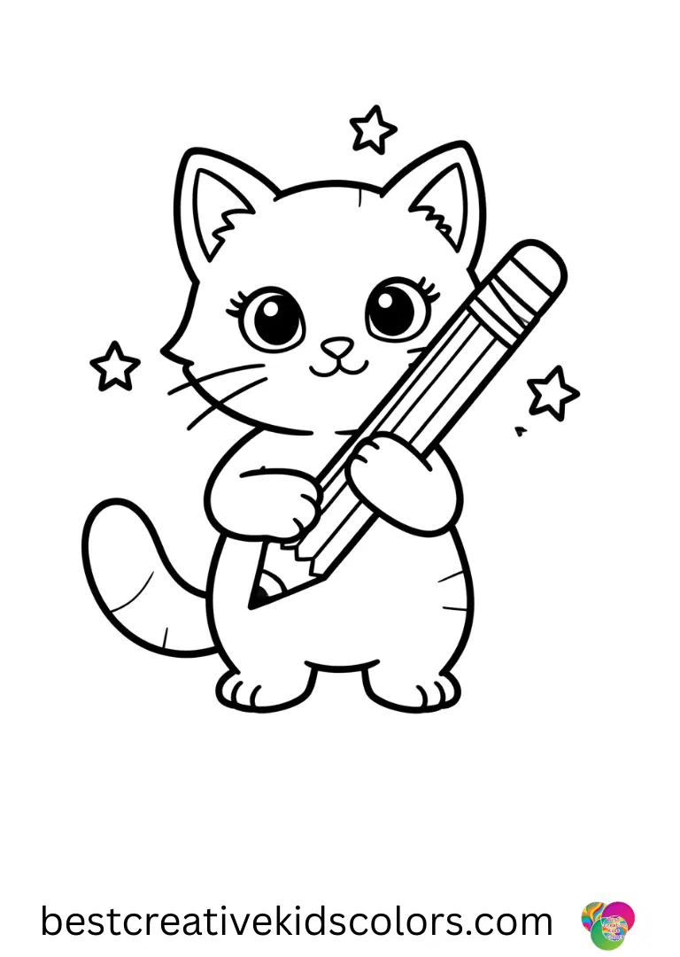 A baby cat traces star patterns on paper in Baby cat coloring page pdf free.