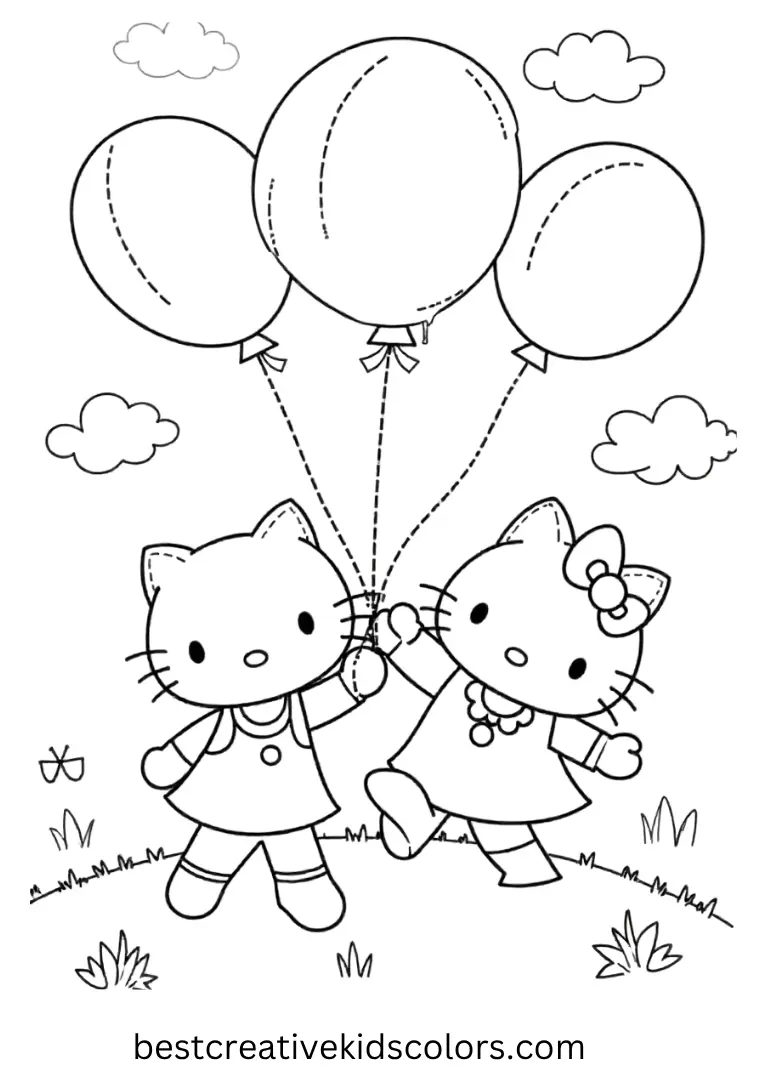 Balloon Adventure with Hello Kitty Coloring Page