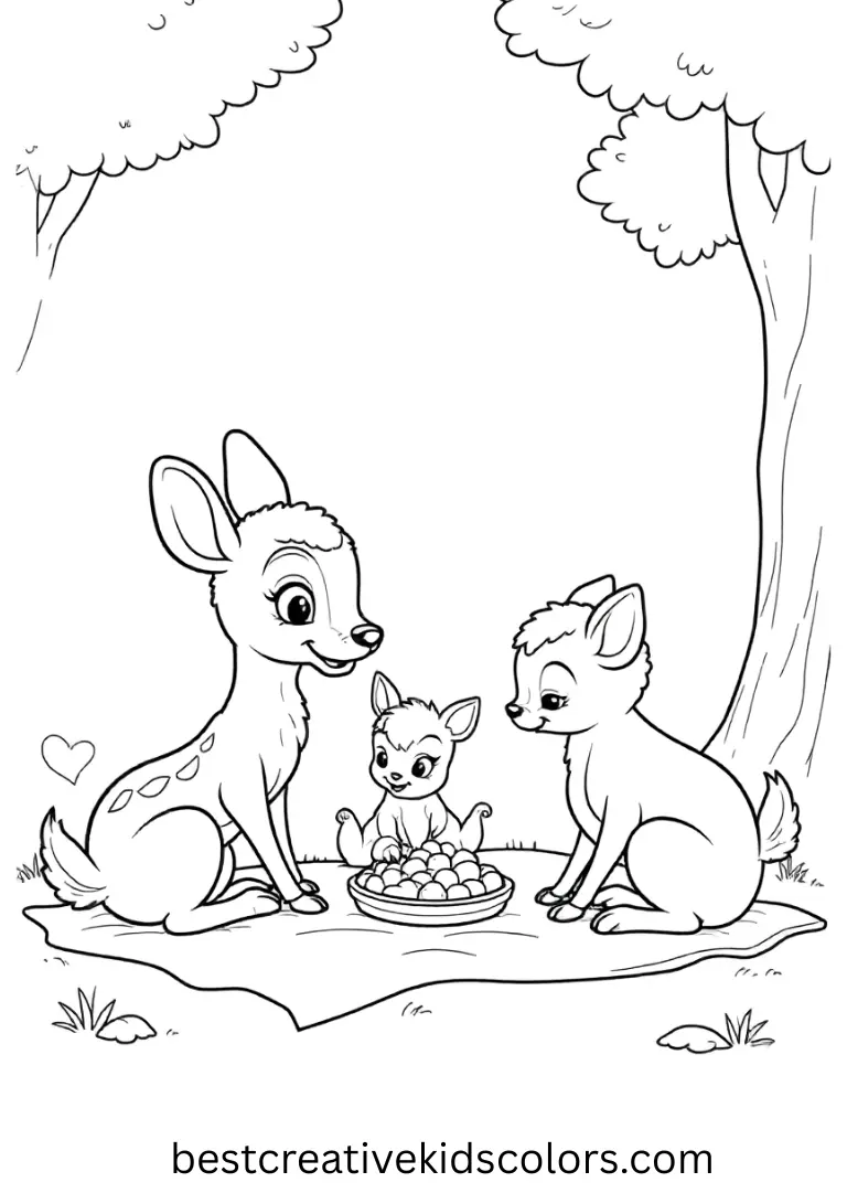Bambi’s Woodland Picnic Disney Coloring Page Join Bambi and friends for a forest picnic on simple Disney Coloring Pages.