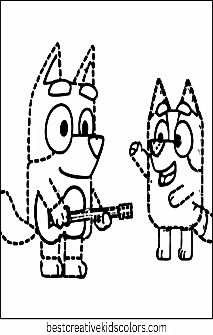Bandit Plays Guitar for Bluey – Kids Coloring Outline