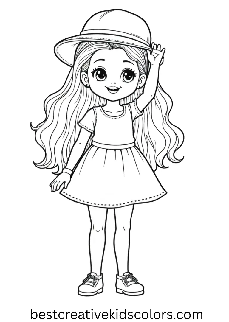 Barbie toys for girls shows a doll fixing a tiny hat on her head in a clear space