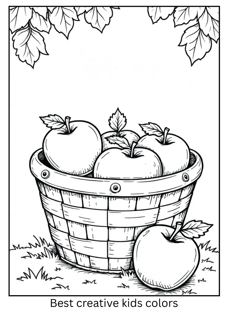 Basket of Apples Orchard Coloring Page