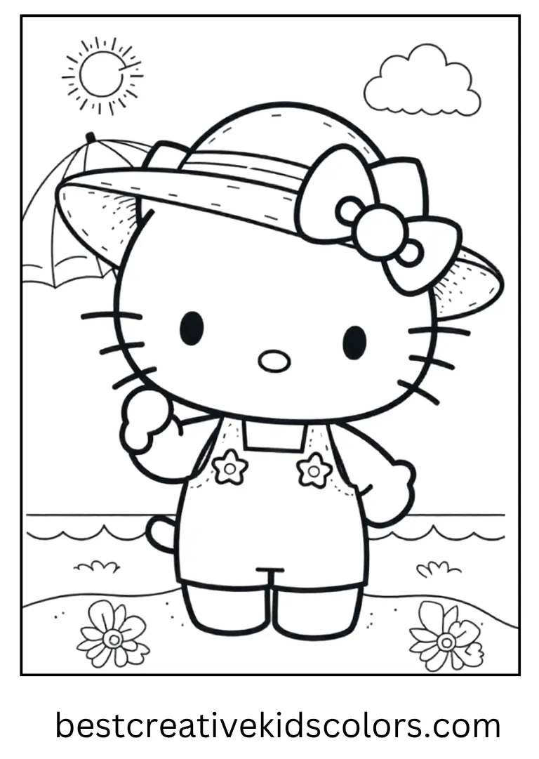 Beach Day Summer Holiday Kitty Coloring Page