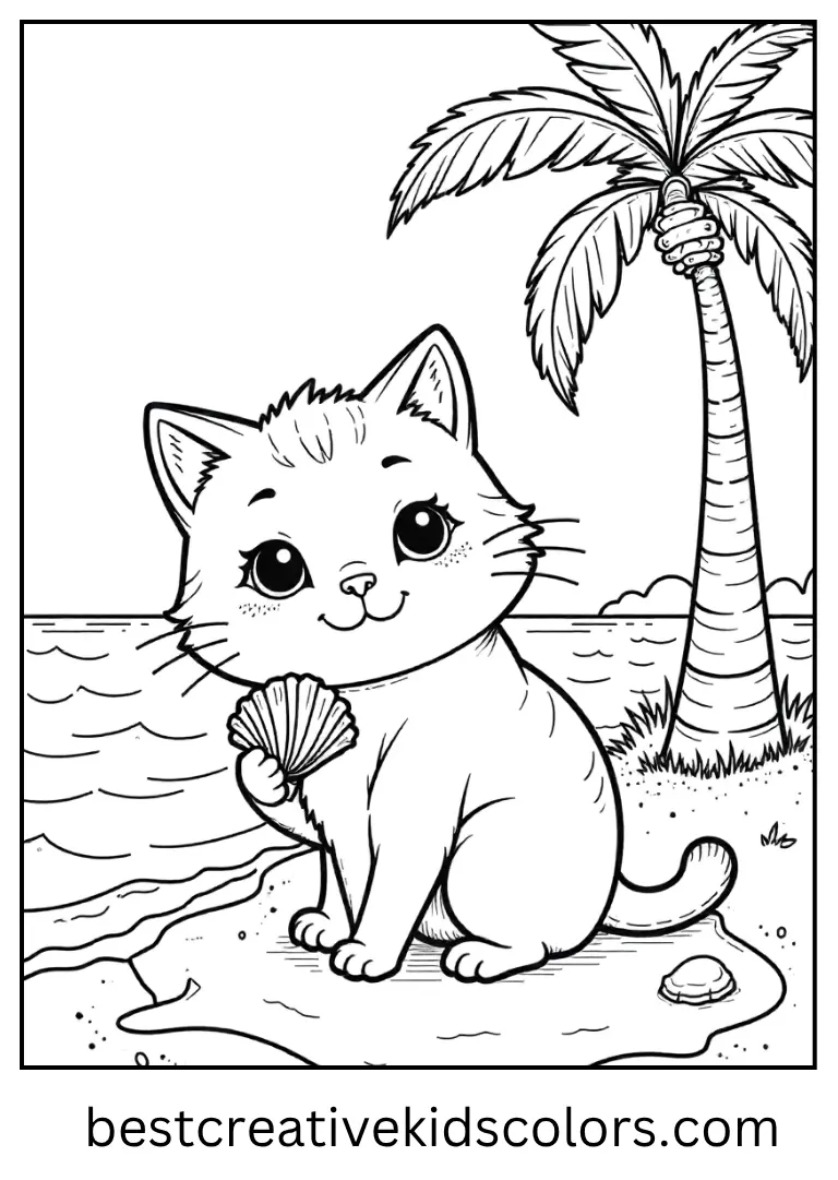 Beach Island Travel Kitty Coloring Sheet