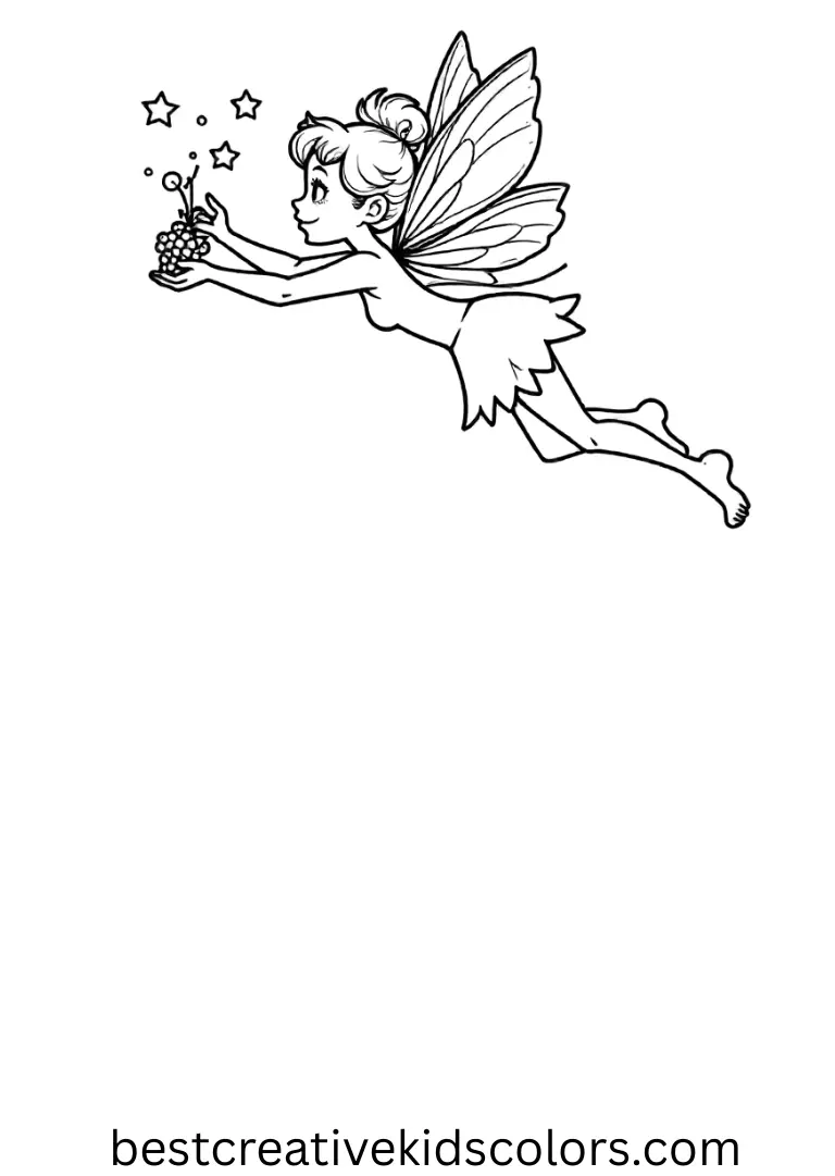 Beautiful Fairy Coloring pages shows a fairy balancing sparkling berries on her fingertips.