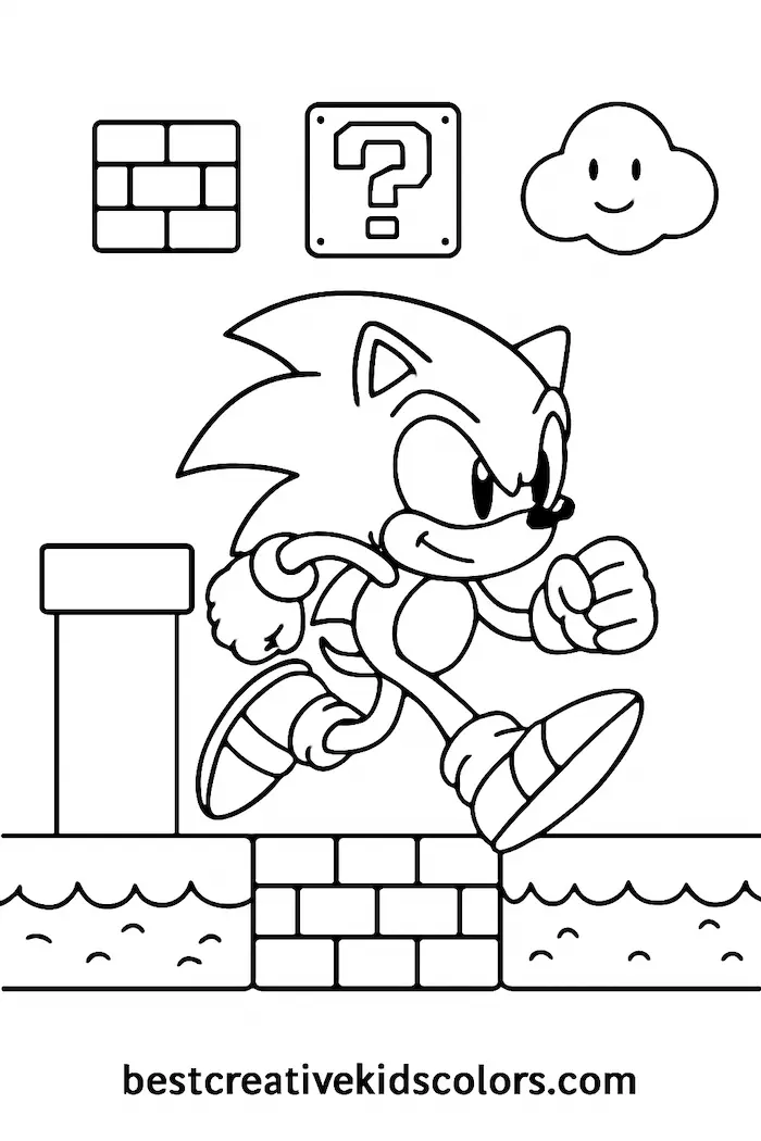 Sonic in Mario Universe Coloring