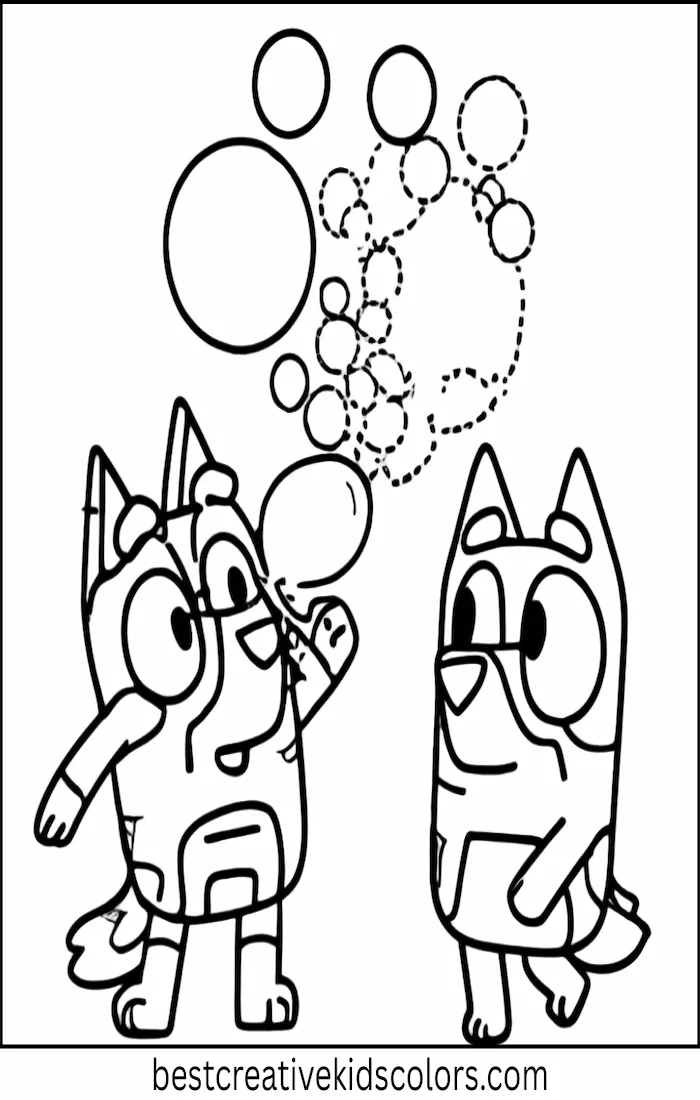 Bingo Blows Bubbles with Bluey – Easy Coloring