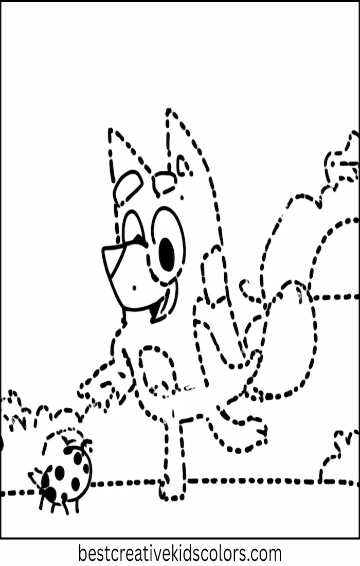 Bingo Chases Ladybugs – Bluey Coloring Outline