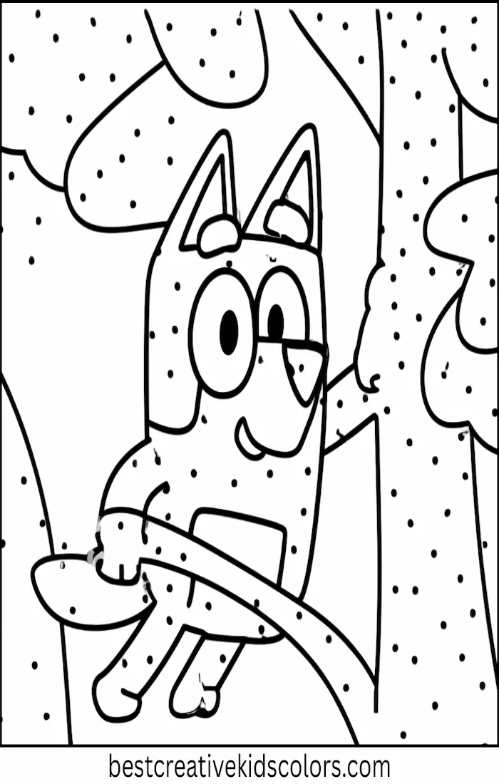 Bingo Climbs Tree with Bluey – Easy Coloring