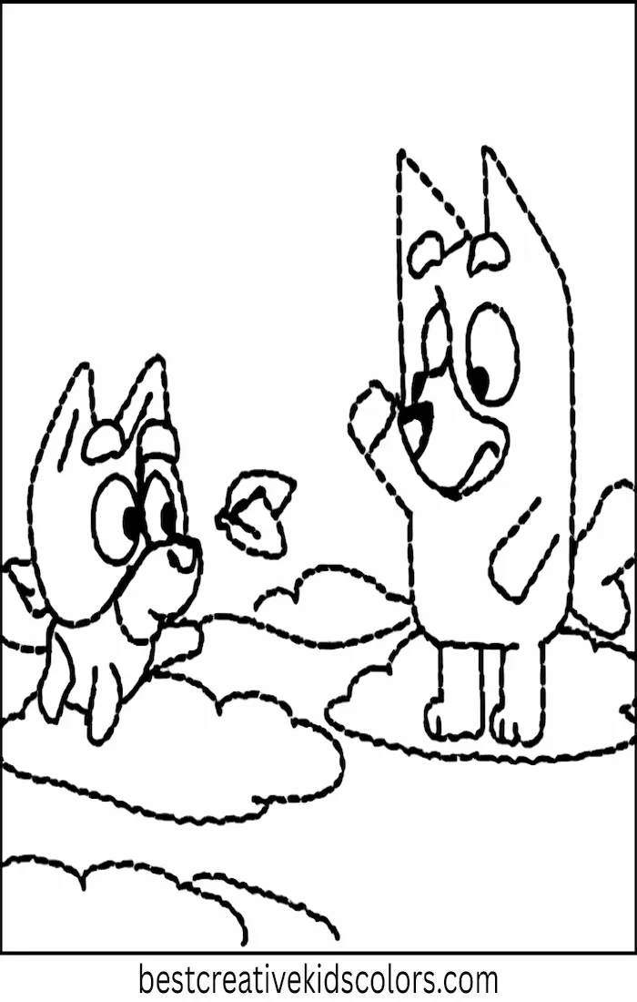 Bingo Hops Over Snow Patches with Bluey – Coloring Fun