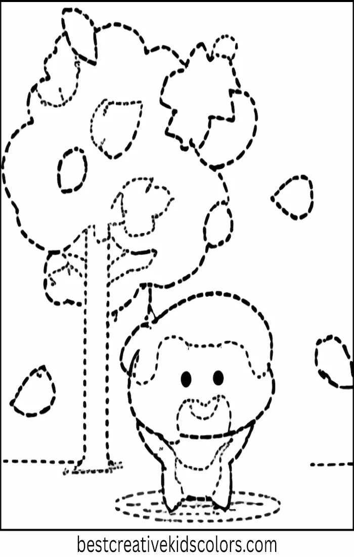 Bingo Plays Under Autumn Tree with Bluey – Coloring Outline