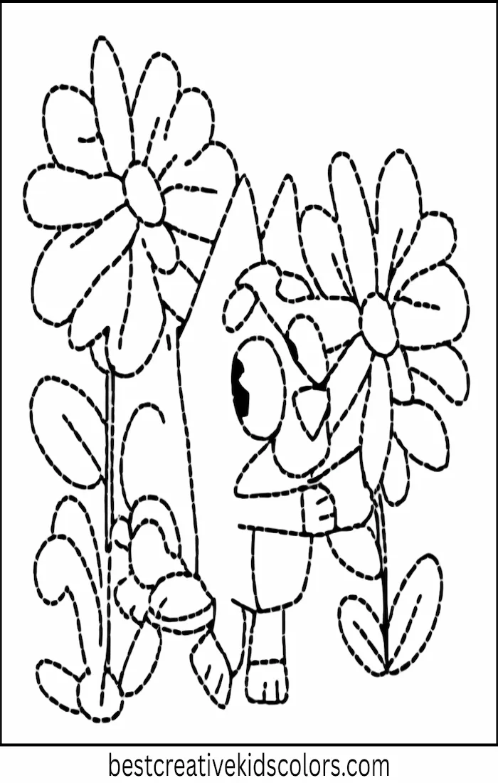 Bingo Plays in Summer Garden with Bluey – Kids Coloring Outline