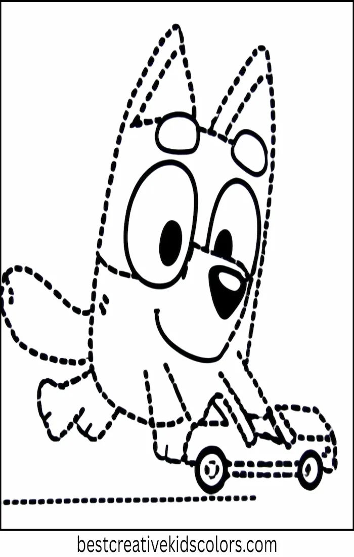 Bingo Plays with Toy Car – Bluey Coloring Outline