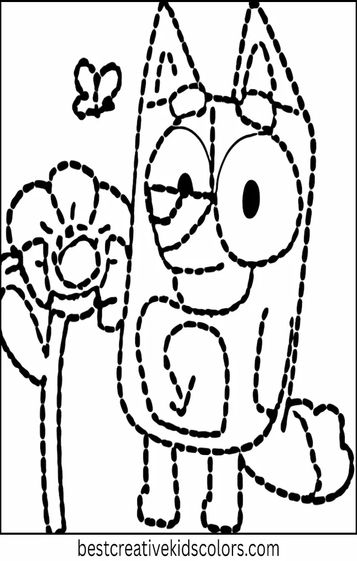 Bingo Watches Butterfly on Flower – Bluey Coloring Outline