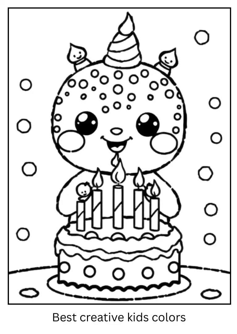 Birthday Cake Labubu Coloring Page