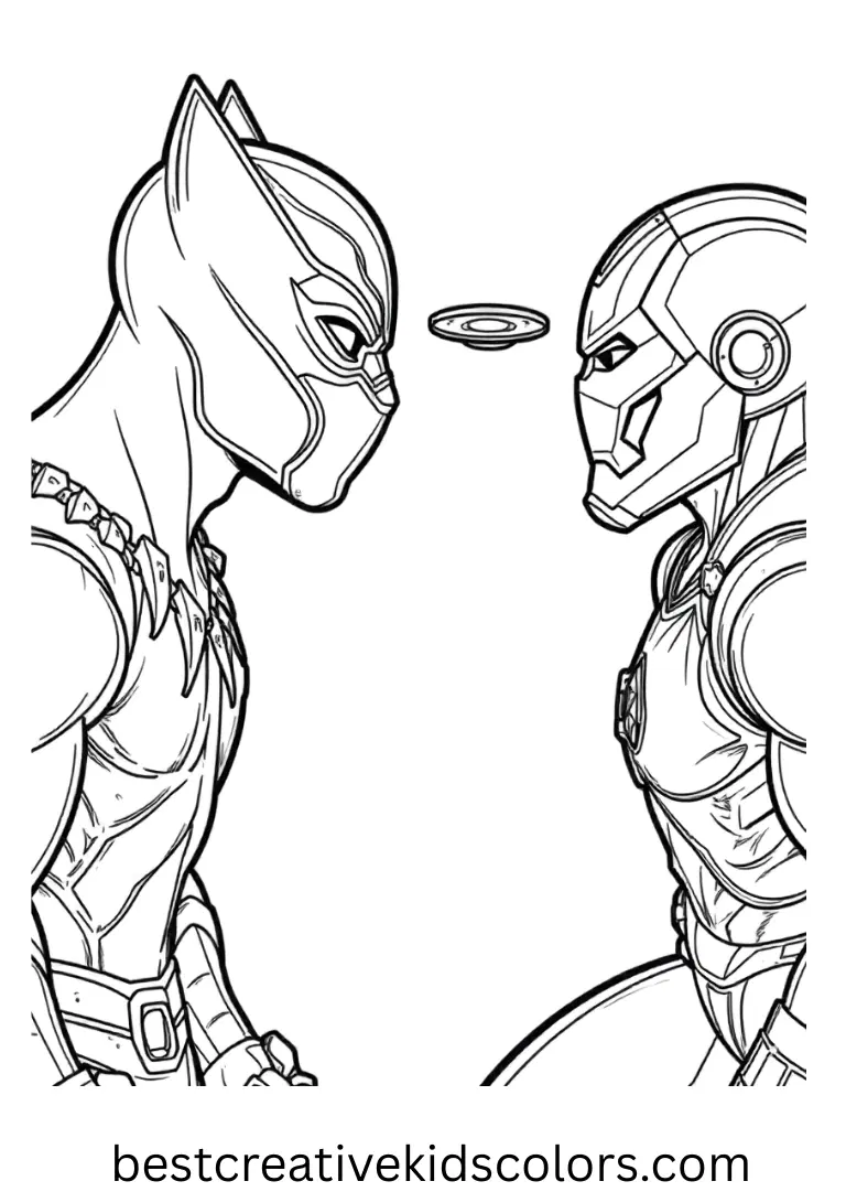 Black Panther vs Iron Man comics balances a hovering disc that rotates slowly in a sunlit courtyard